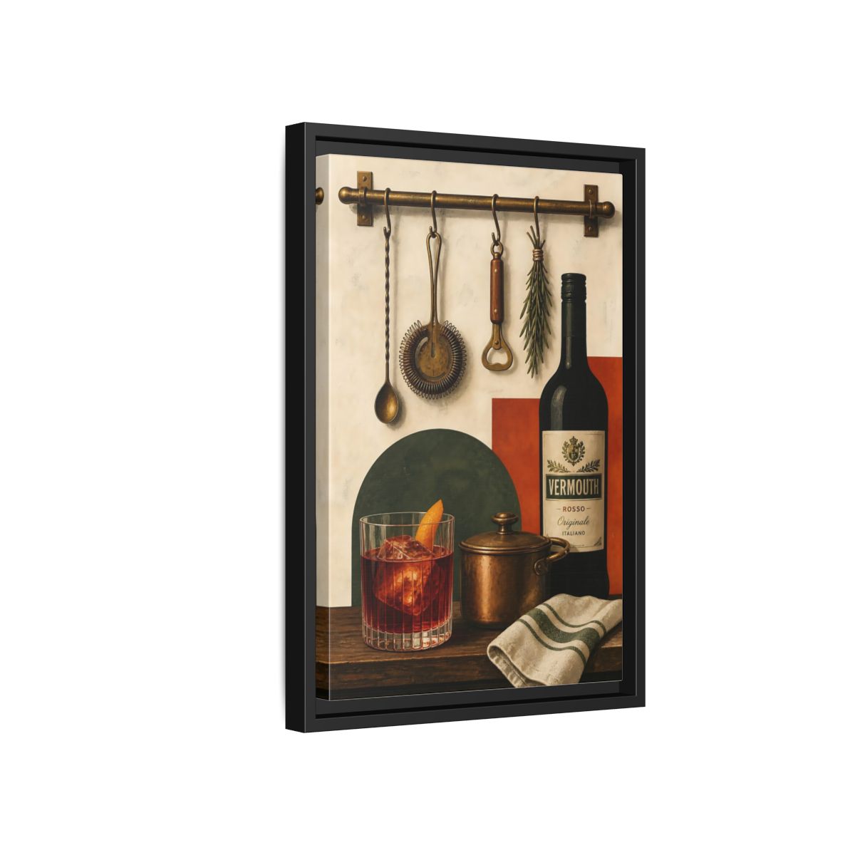 Side Mockup 6. Vermouth Bar Still Life shown as framed canvas print