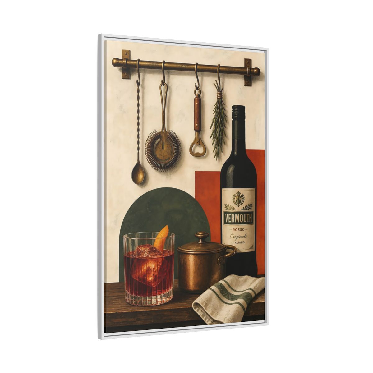 Side Mockup 7. Vermouth Bar Still Life shown as framed canvas print
