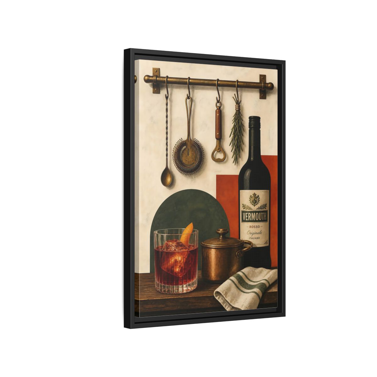 Side Mockup 3. Vermouth Bar Still Life shown as framed canvas print