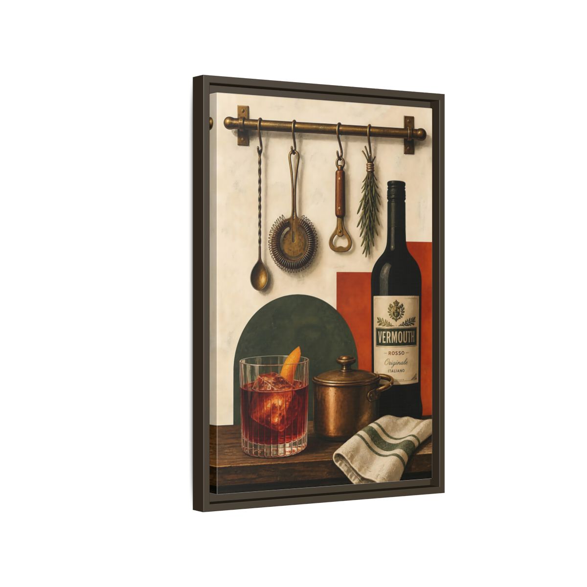 Side Mockup 2. Vermouth Bar Still Life shown as framed canvas print