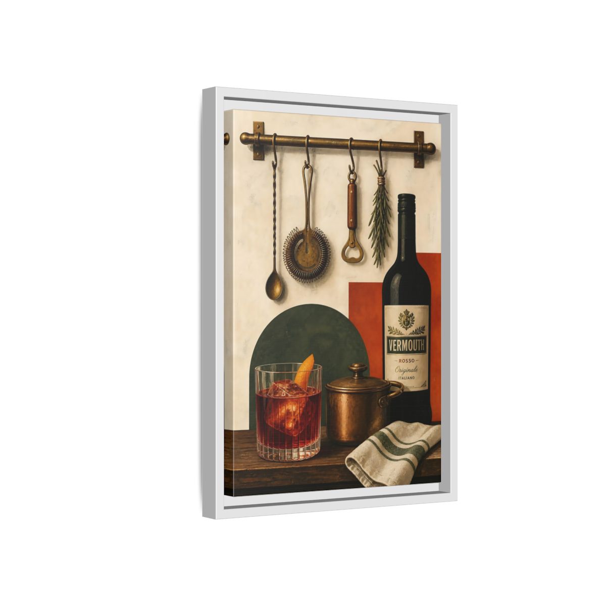 Side Mockup 4. Vermouth Bar Still Life shown as framed canvas print