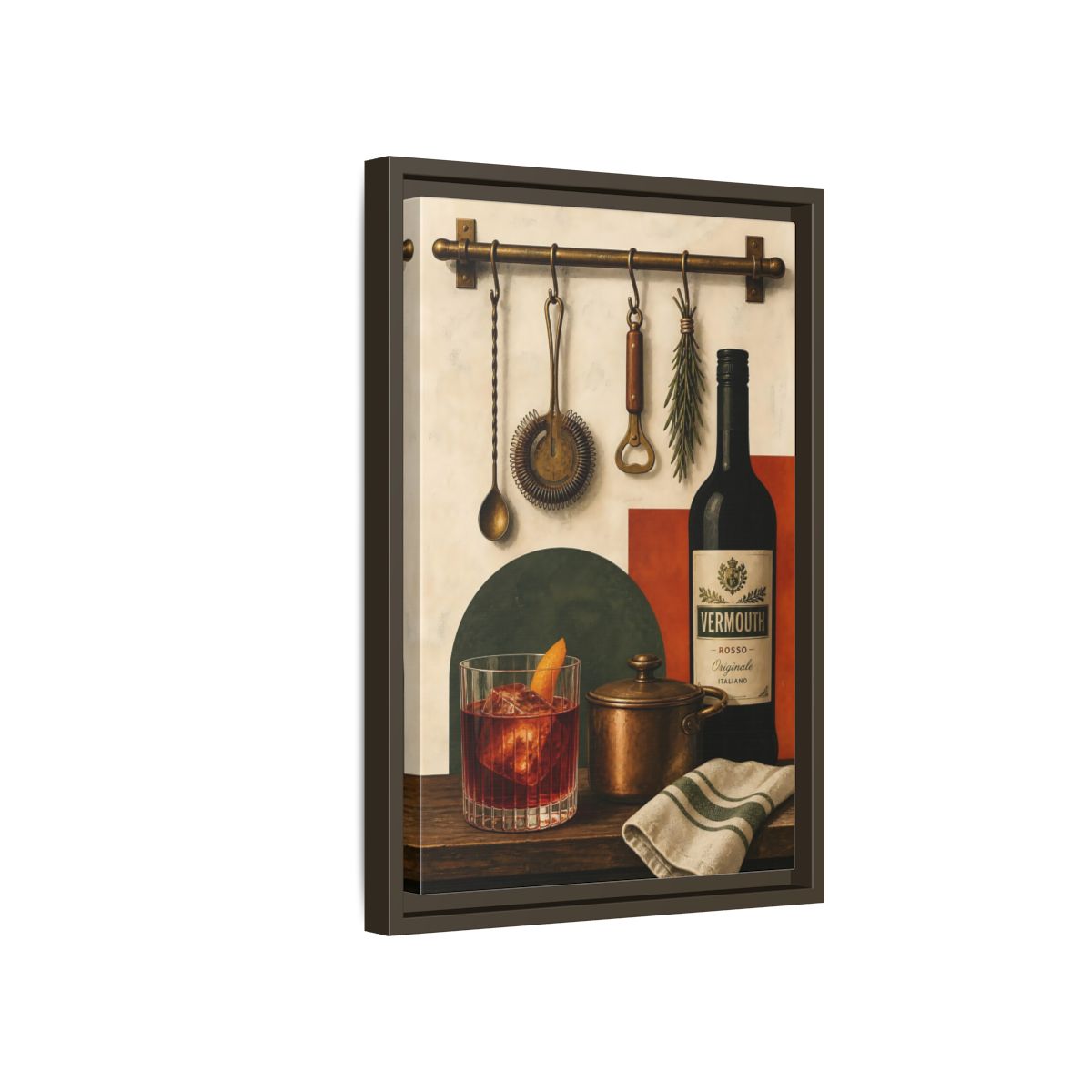 Side Mockup 5. Vermouth Bar Still Life shown as framed canvas print