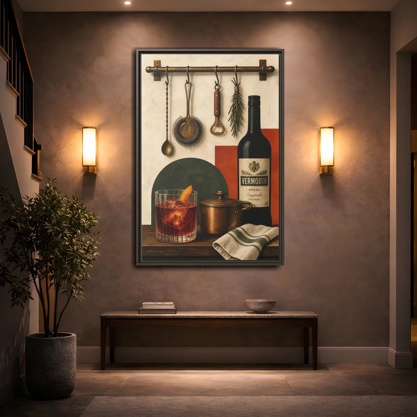 Mockup 2. Vermouth Bar Still Life shown as framed canvas print