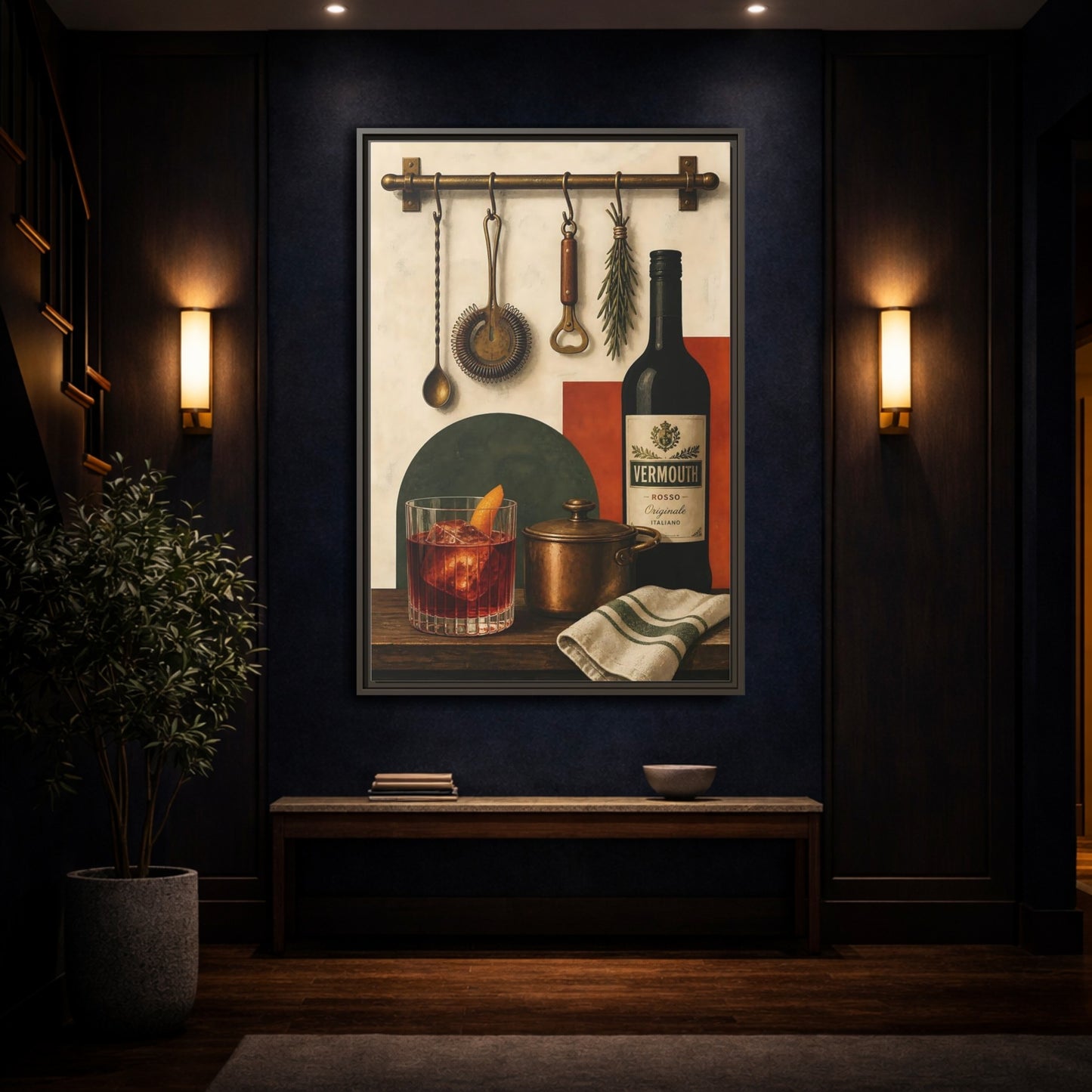 Mockup 4. Vermouth Bar Still Life shown as framed canvas print