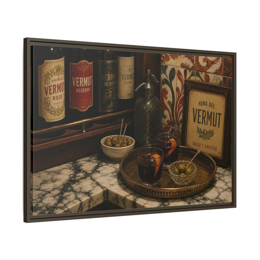 Main Mockup. Vermut Hour Still Life shown as framed canvas print