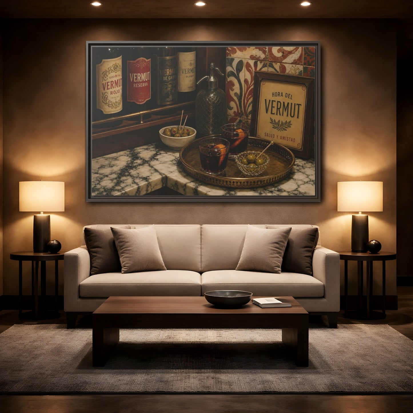 Mockup 2. Vermut Hour Still Life shown as framed canvas print
