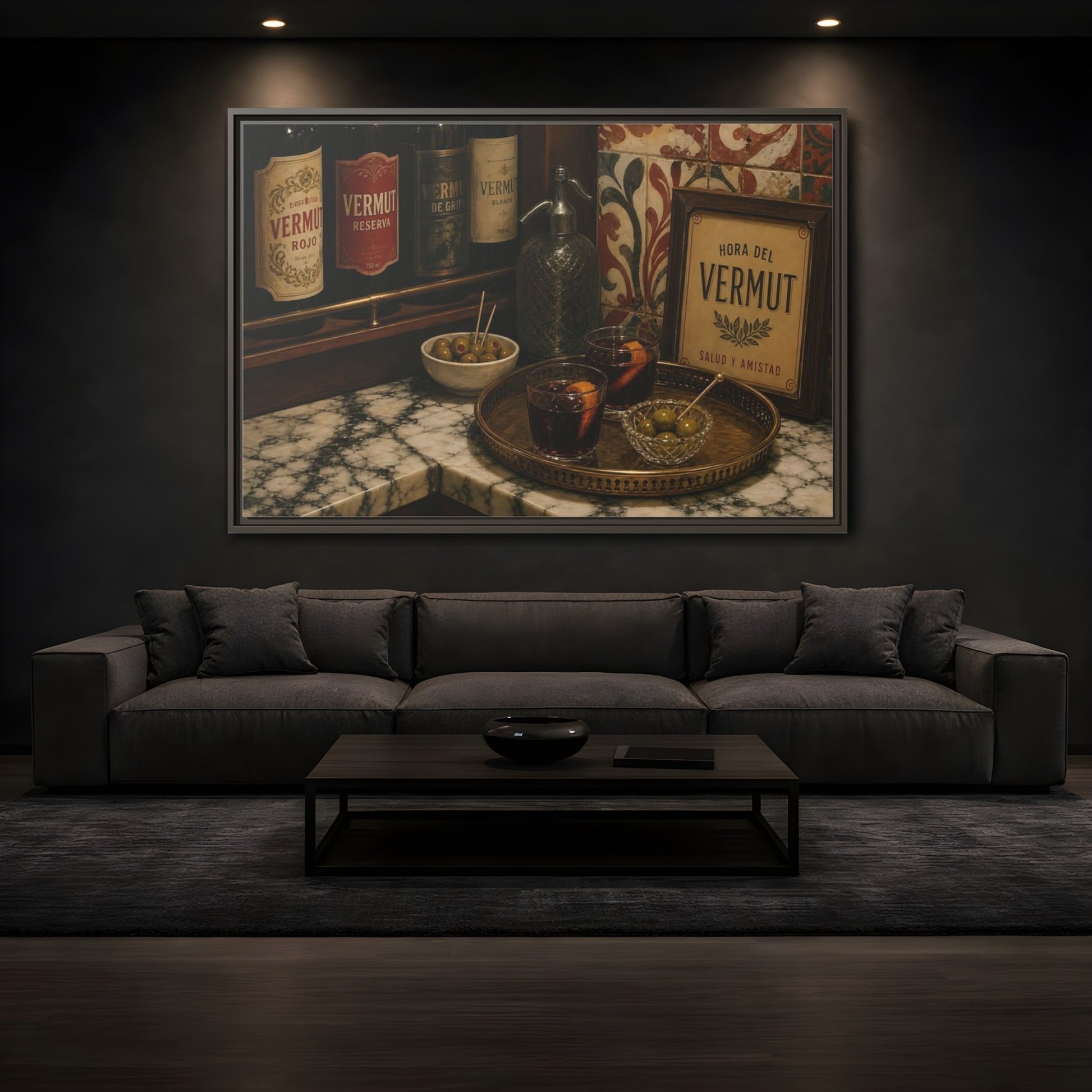 Mockup 3. Vermut Hour Still Life shown as framed canvas print