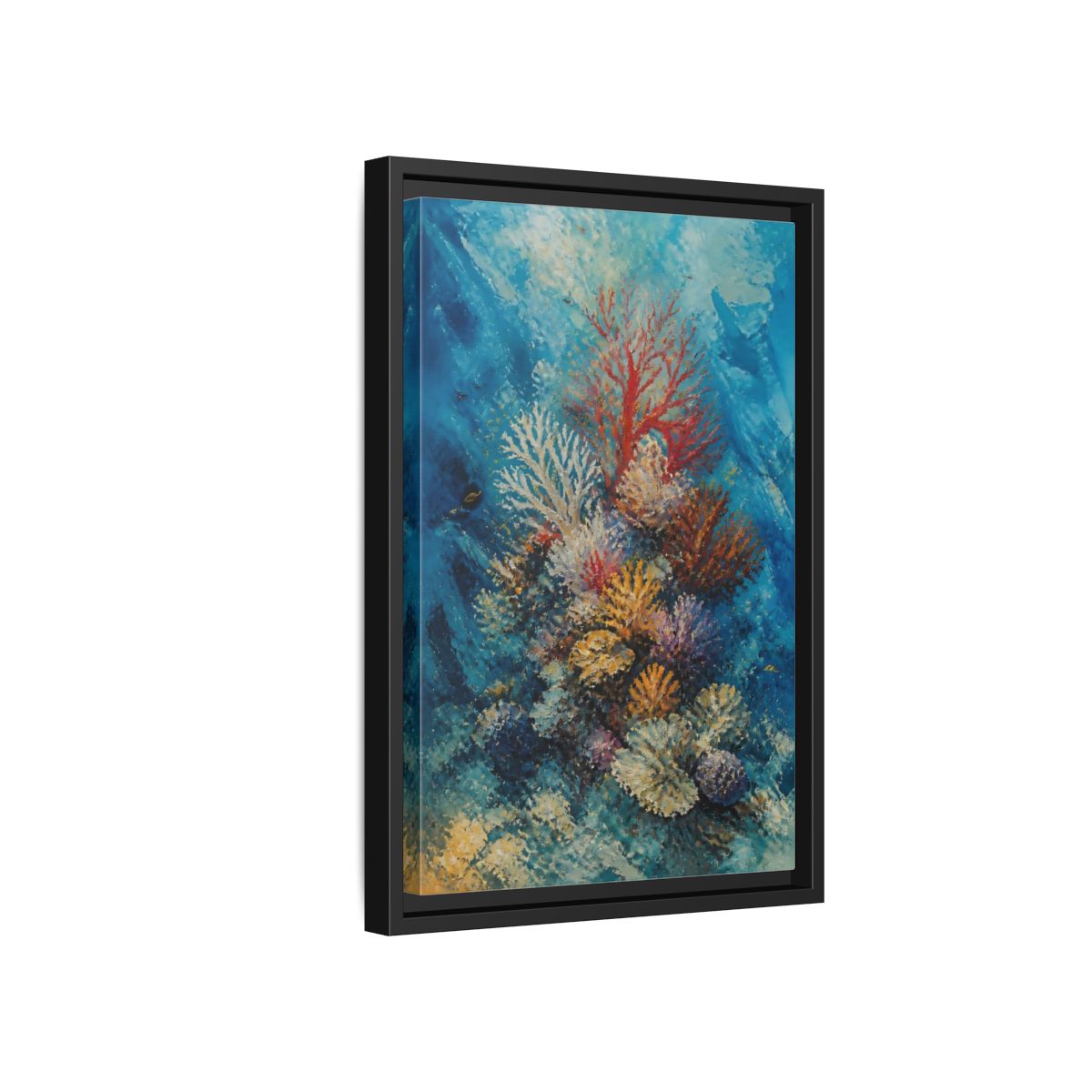 Side Mockup 6. Vibrant Coral Reef shown as framed canvas print