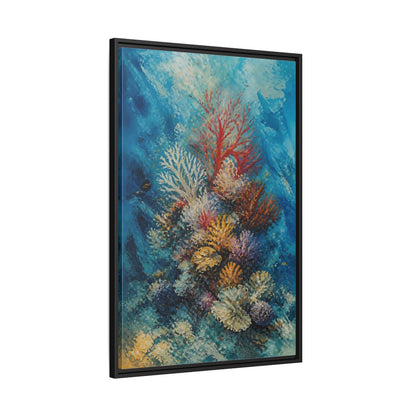 Side Mockup 13. Vibrant Coral Reef shown as framed canvas print