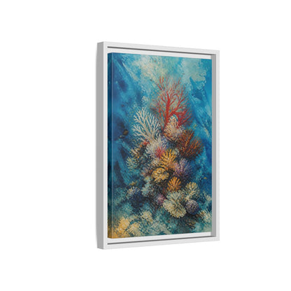 Side Mockup 4. Vibrant Coral Reef shown as framed canvas print