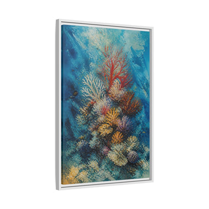 Side Mockup 10. Vibrant Coral Reef shown as framed canvas print