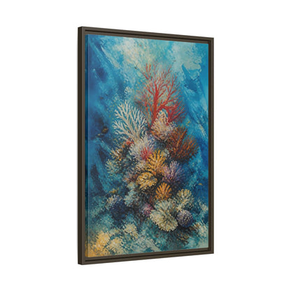 Side Mockup 11. Vibrant Coral Reef shown as framed canvas print