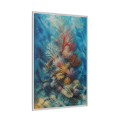 Side Mockup 7. Vibrant Coral Reef shown as framed canvas print