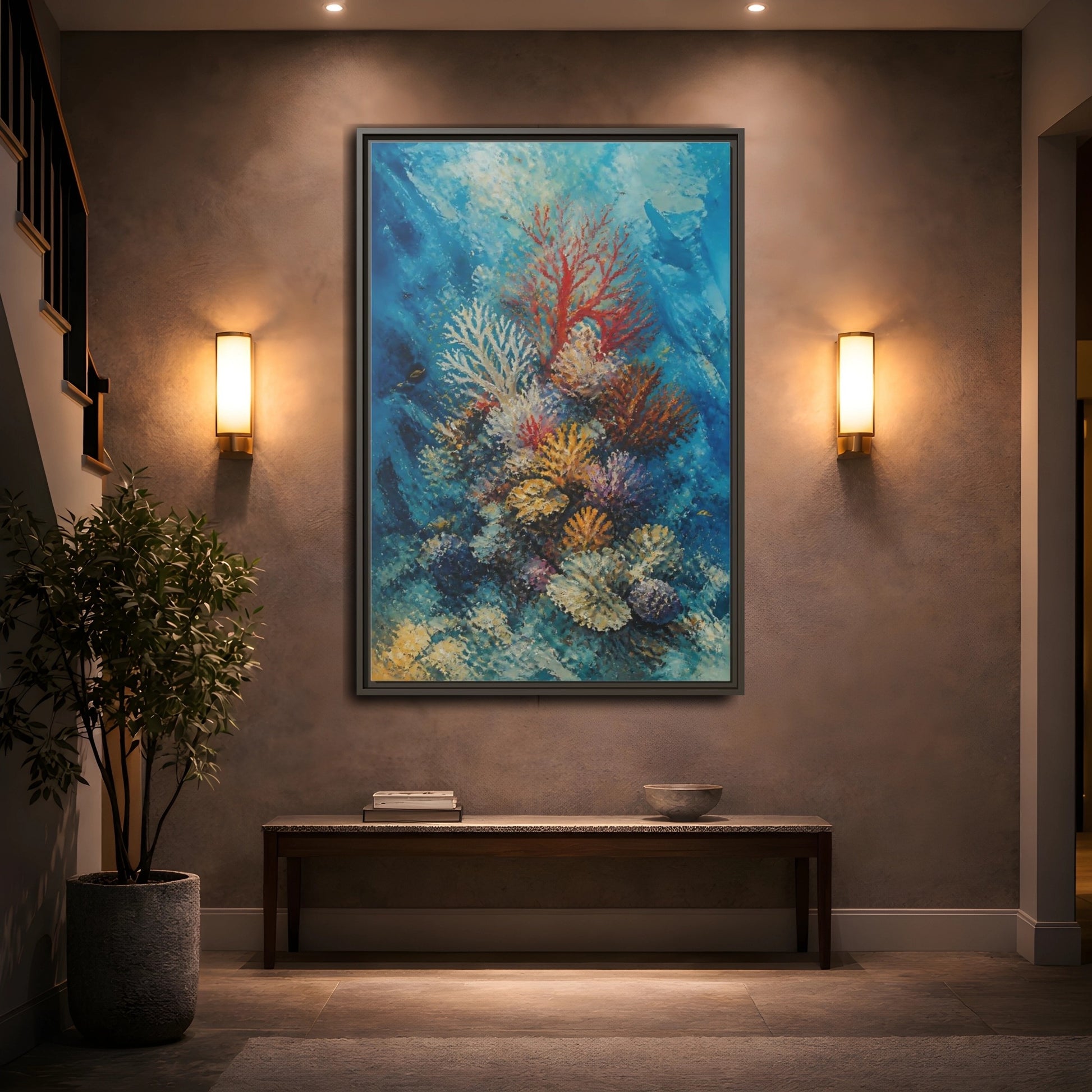 Mockup 2. Vibrant Coral Reef shown as framed canvas print