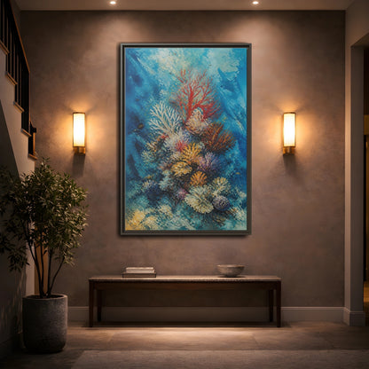 Mockup 2. Vibrant Coral Reef shown as framed canvas print