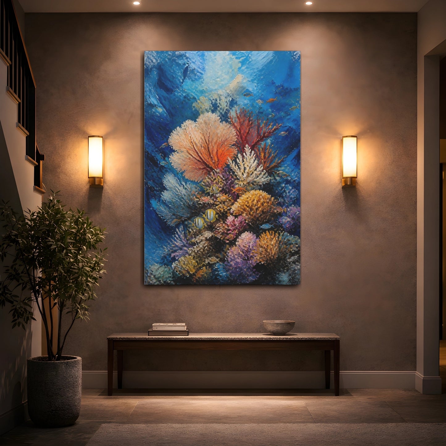 Mockup 2. Vibrant Coral Reef shown as canvas print
