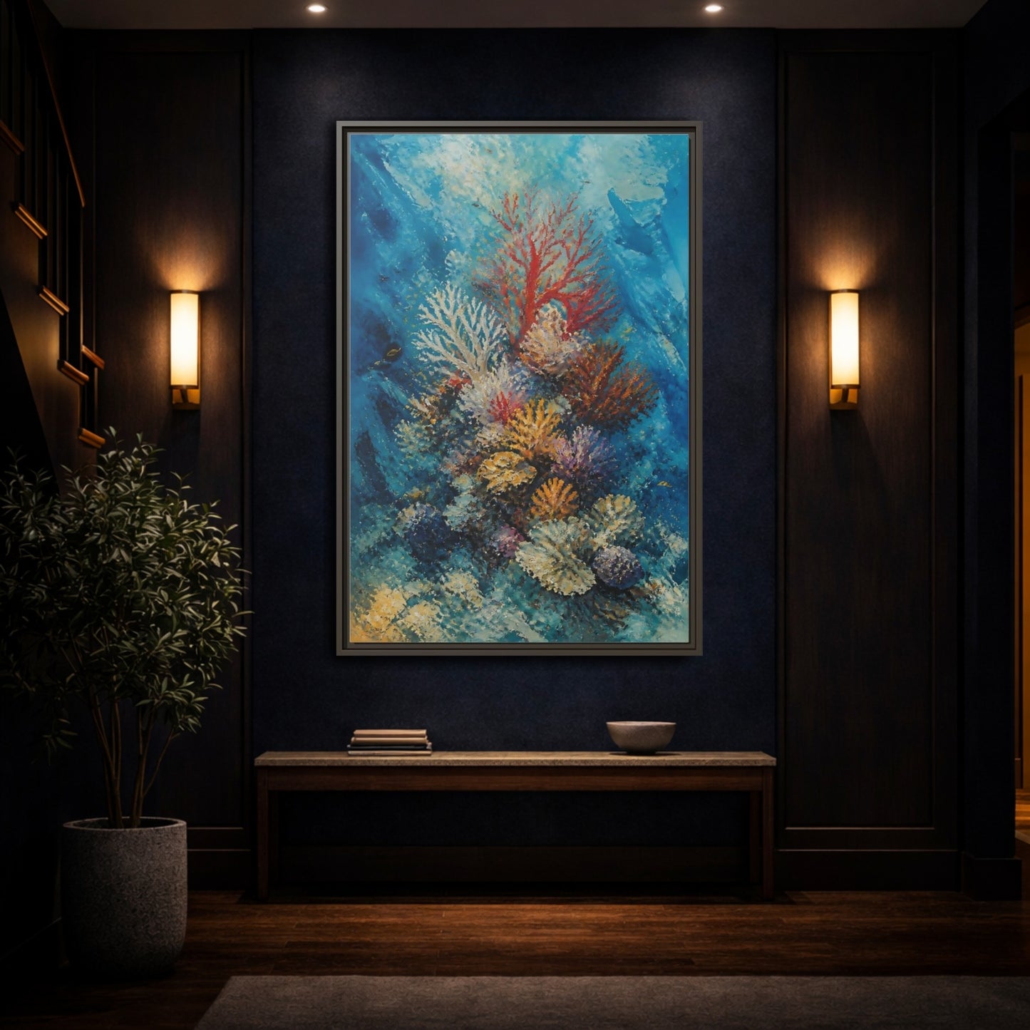 Mockup 4. Vibrant Coral Reef shown as framed canvas print