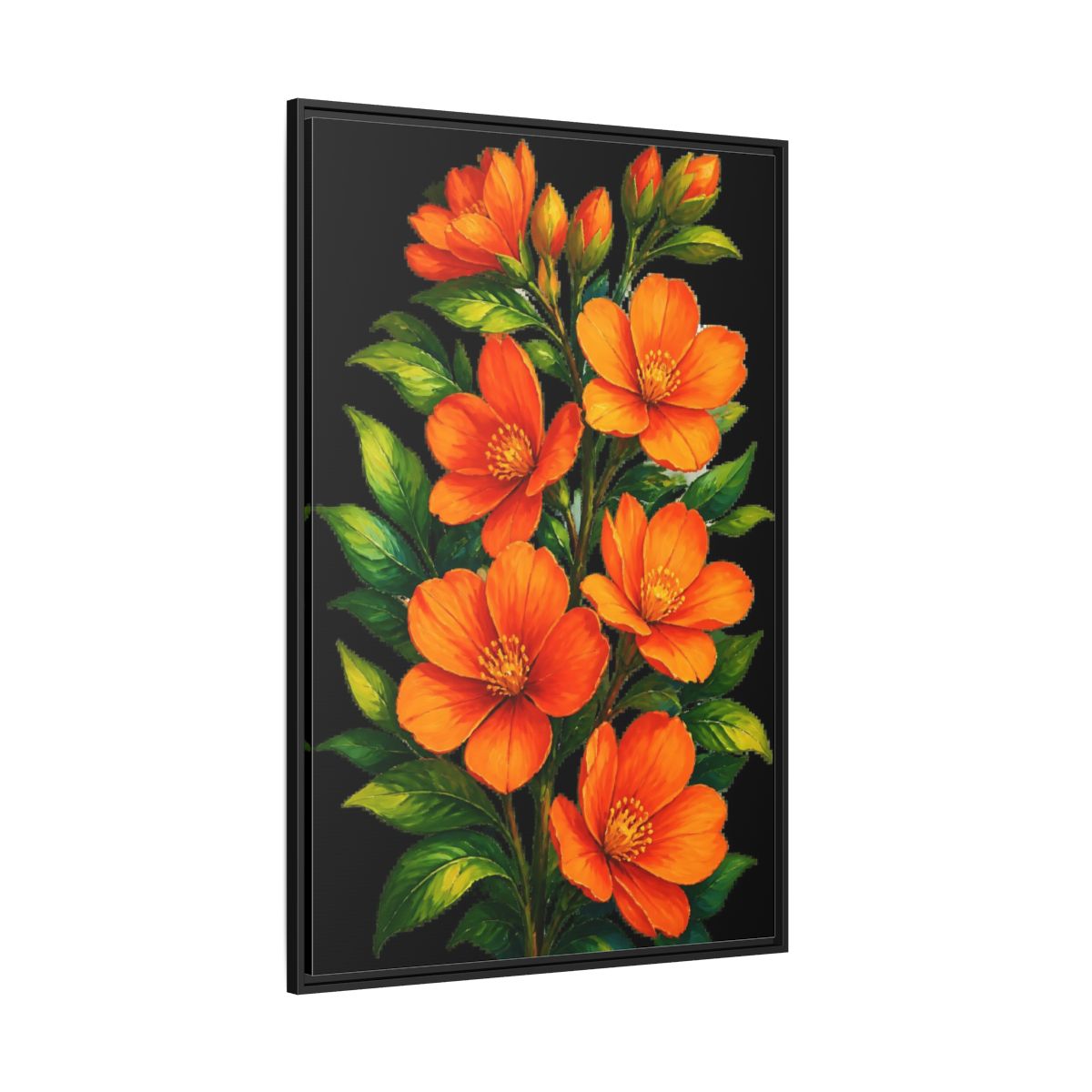 Side Mockup 12. Vibrant Orange Floral Spray shown as framed canvas print