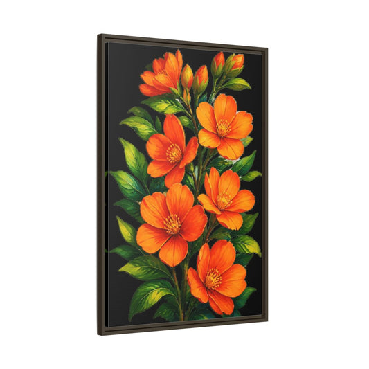 Main Mockup. Vibrant Orange Floral Spray shown as framed canvas print