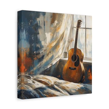Side Mockup 9. Vintage Acoustic Guitar Brown And Blue shown as canvas print