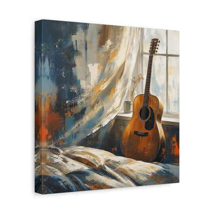 Side Mockup 8. Vintage Acoustic Guitar Brown And Blue shown as canvas print