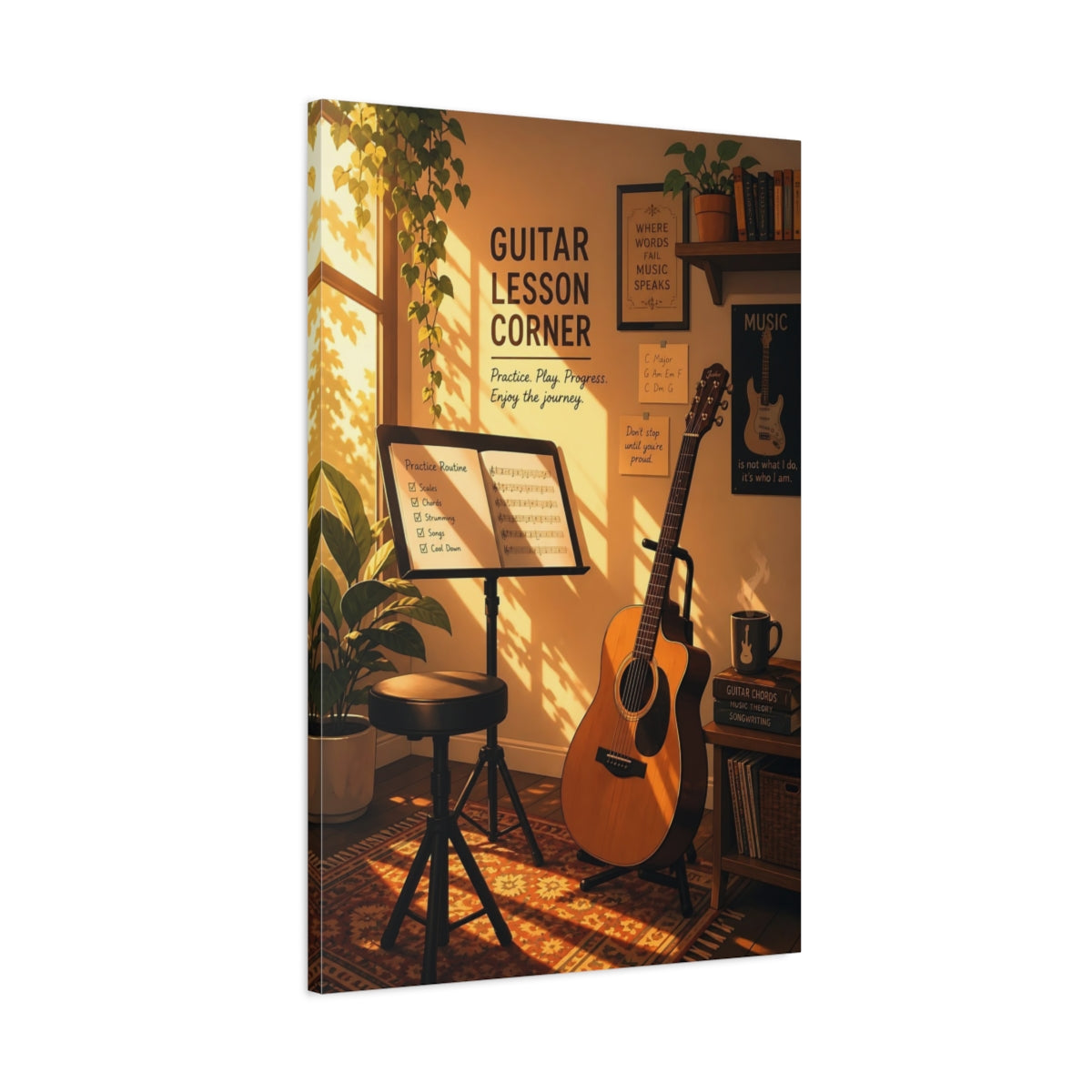 Main Mockup. Vintage Acoustic Guitar Cozy Guitar shown as canvas print