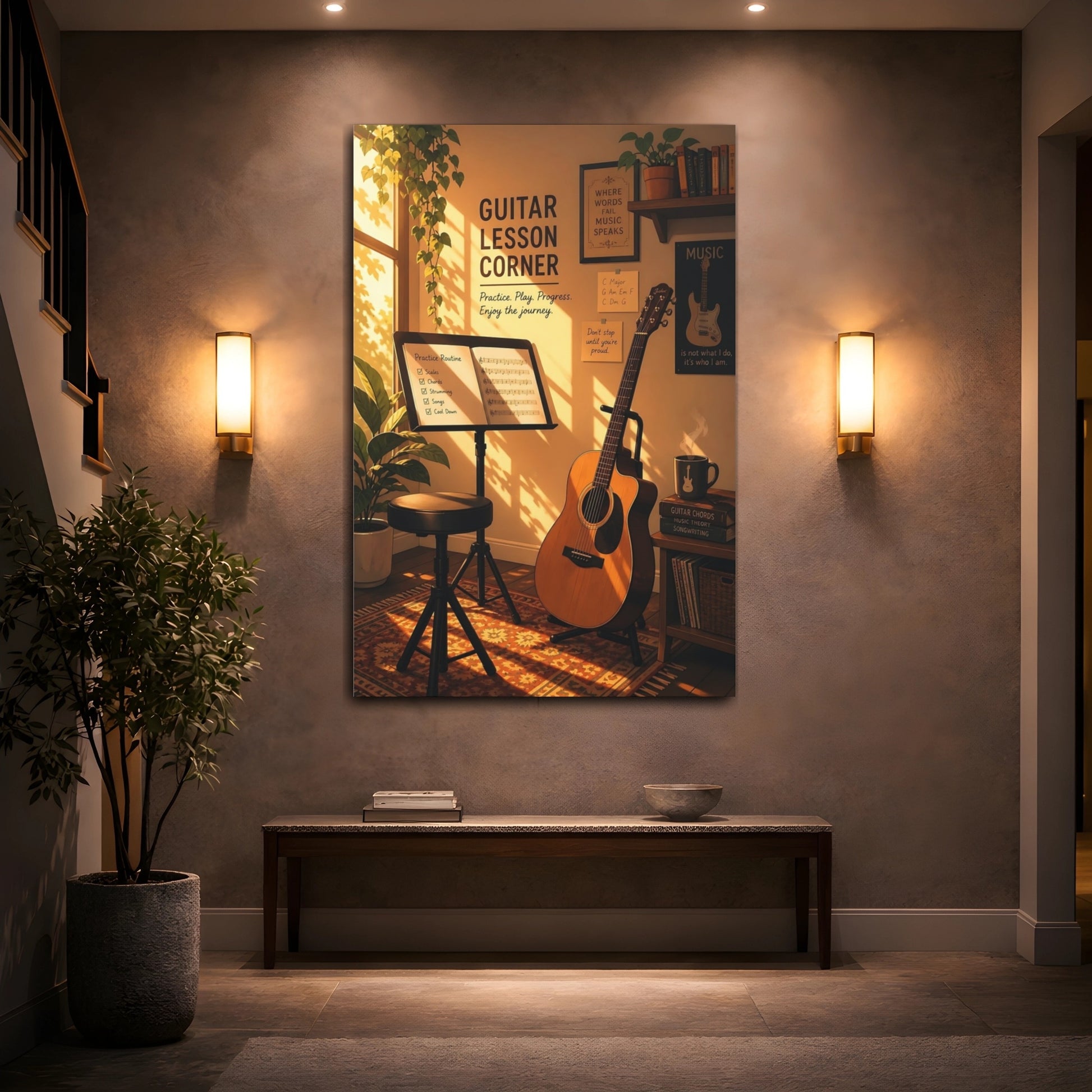 Mockup 2. Vintage Acoustic Guitar Cozy Guitar shown as canvas print