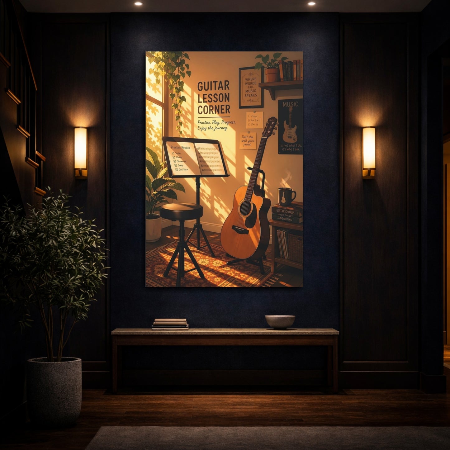 Mockup 4. Vintage Acoustic Guitar Cozy Guitar shown as canvas print