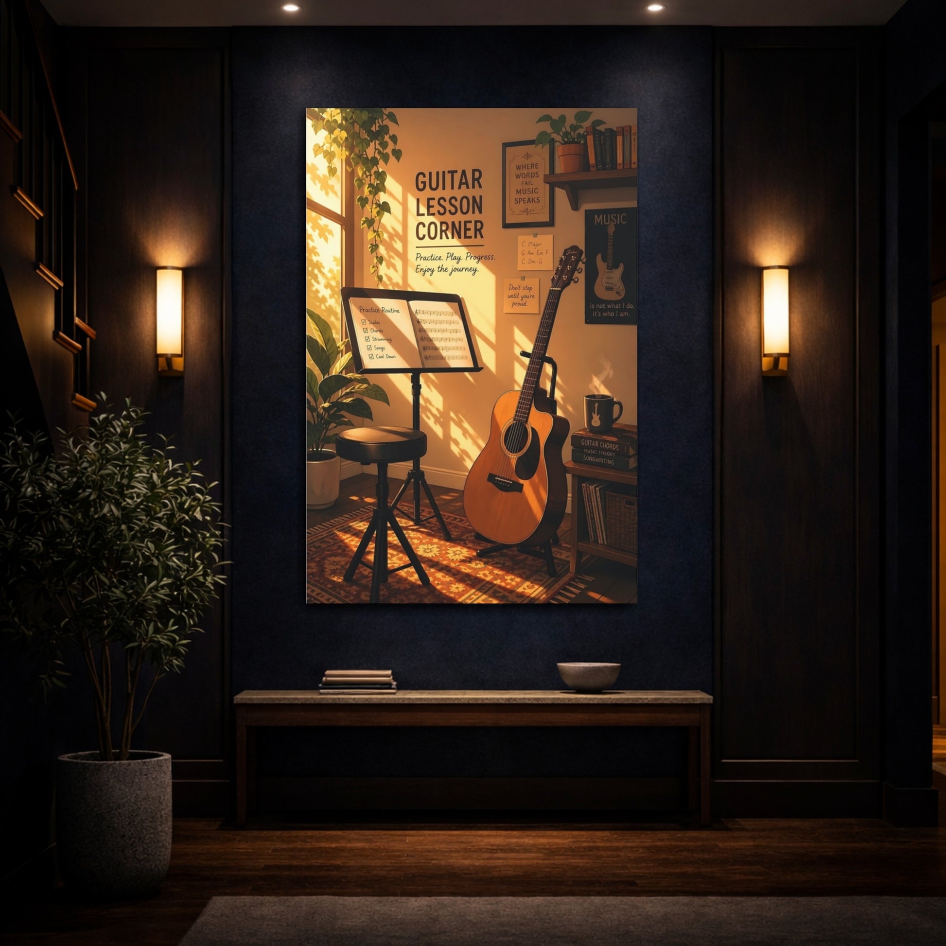 Mockup 4. Vintage Acoustic Guitar Cozy Guitar shown as canvas print
