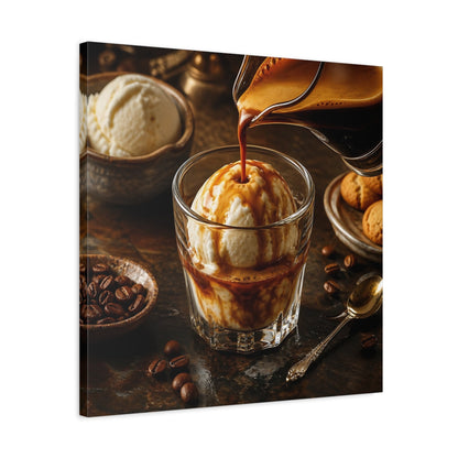 Side Mockup 4. Vintage Affogato Coffee Dessert shown as stretched canvas wall art