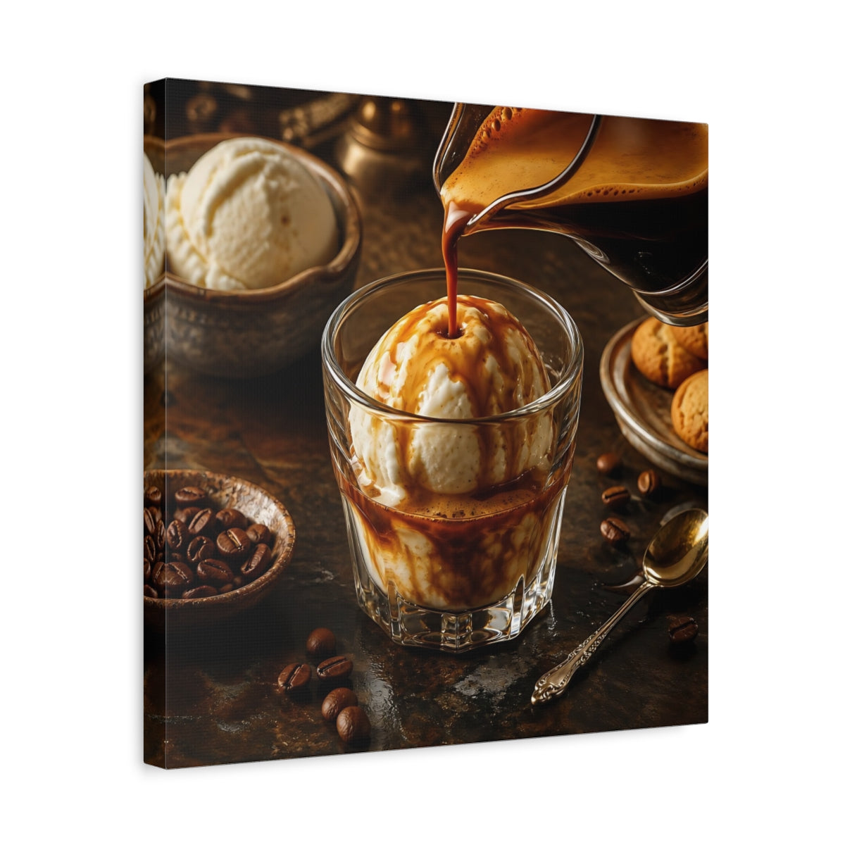 Side Mockup 6. Vintage Affogato Coffee Dessert shown as stretched canvas wall art