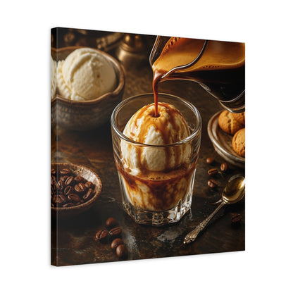 Side Mockup 5. Vintage Affogato Coffee Dessert shown as stretched canvas wall art