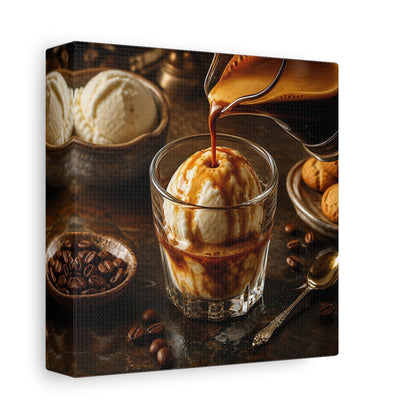 Side Mockup 2. Vintage Affogato Coffee Dessert shown as stretched canvas wall art