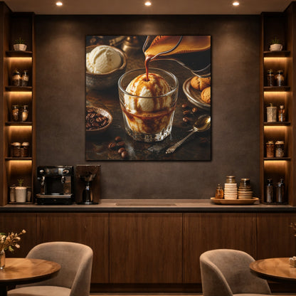 Mockup 2. Vintage Affogato Coffee Dessert shown as stretched canvas wall art