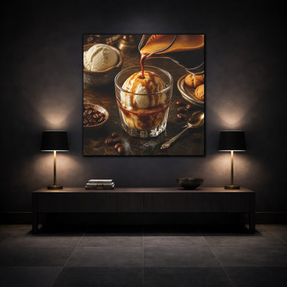 Mockup 3. Vintage Affogato Coffee Dessert shown as stretched canvas wall art