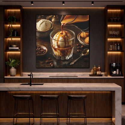 Mockup 4. Vintage Affogato Coffee Dessert shown as stretched canvas wall art