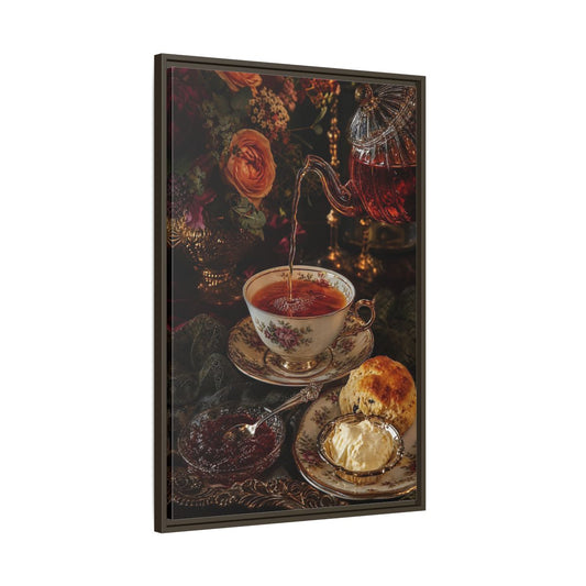 Main Mockup. Vintage Afternoon Tea Red And Gold Tea shown as framed canvas print