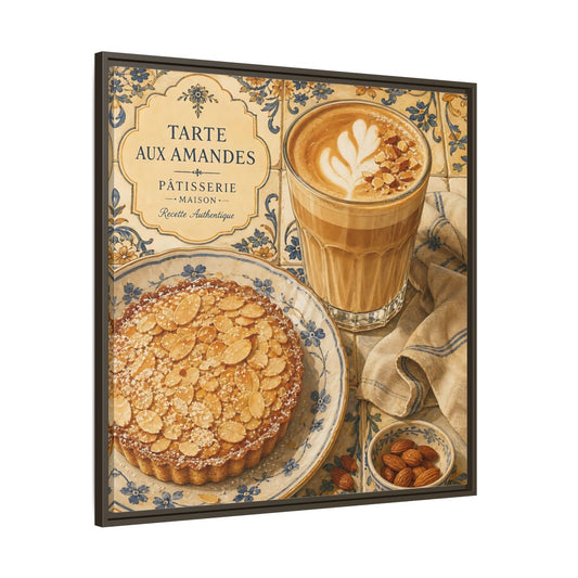 Main Mockup. Vintage Almond Tart Warm Beige Food shown as stretched canvas wall art