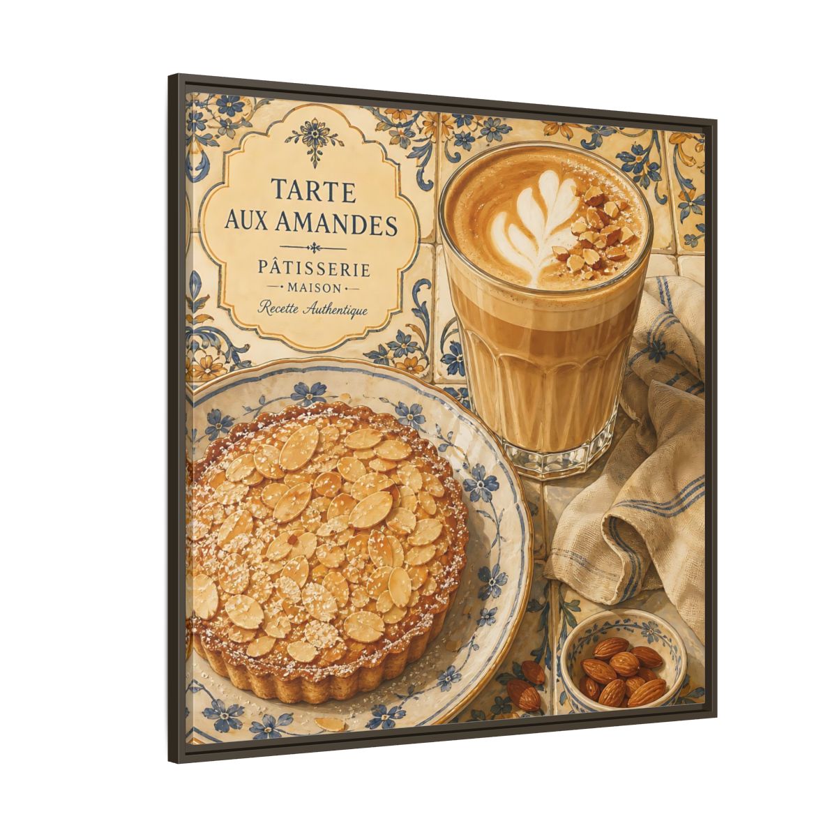 Side Mockup 5. Vintage Almond Tart Warm Beige Food shown as stretched canvas wall art