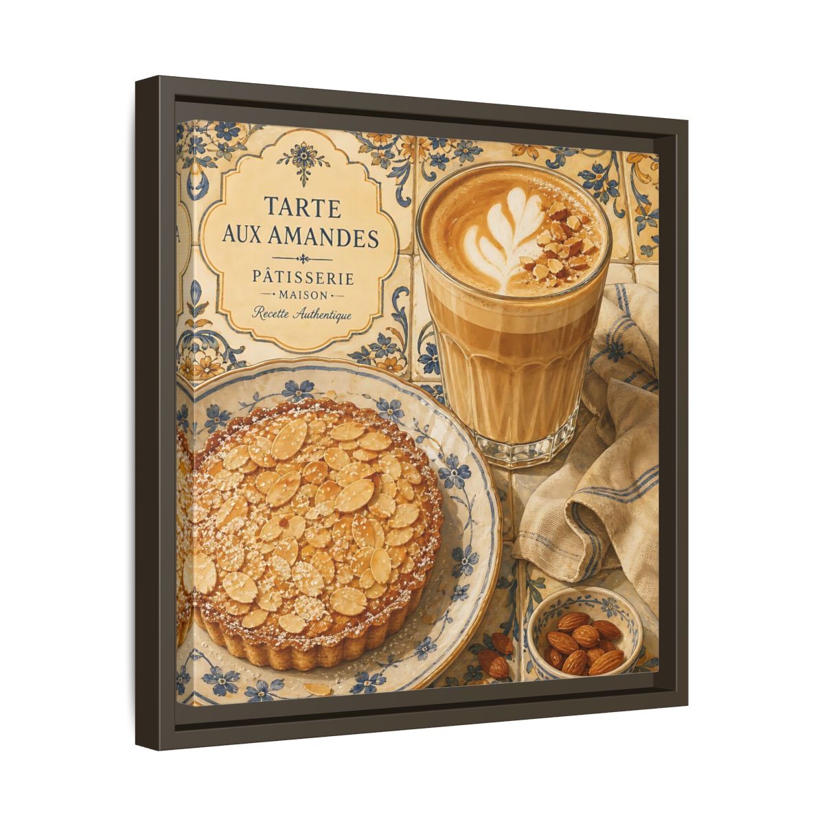 Side Mockup 29. Vintage Almond Tart Warm Beige Food shown as stretched canvas wall art