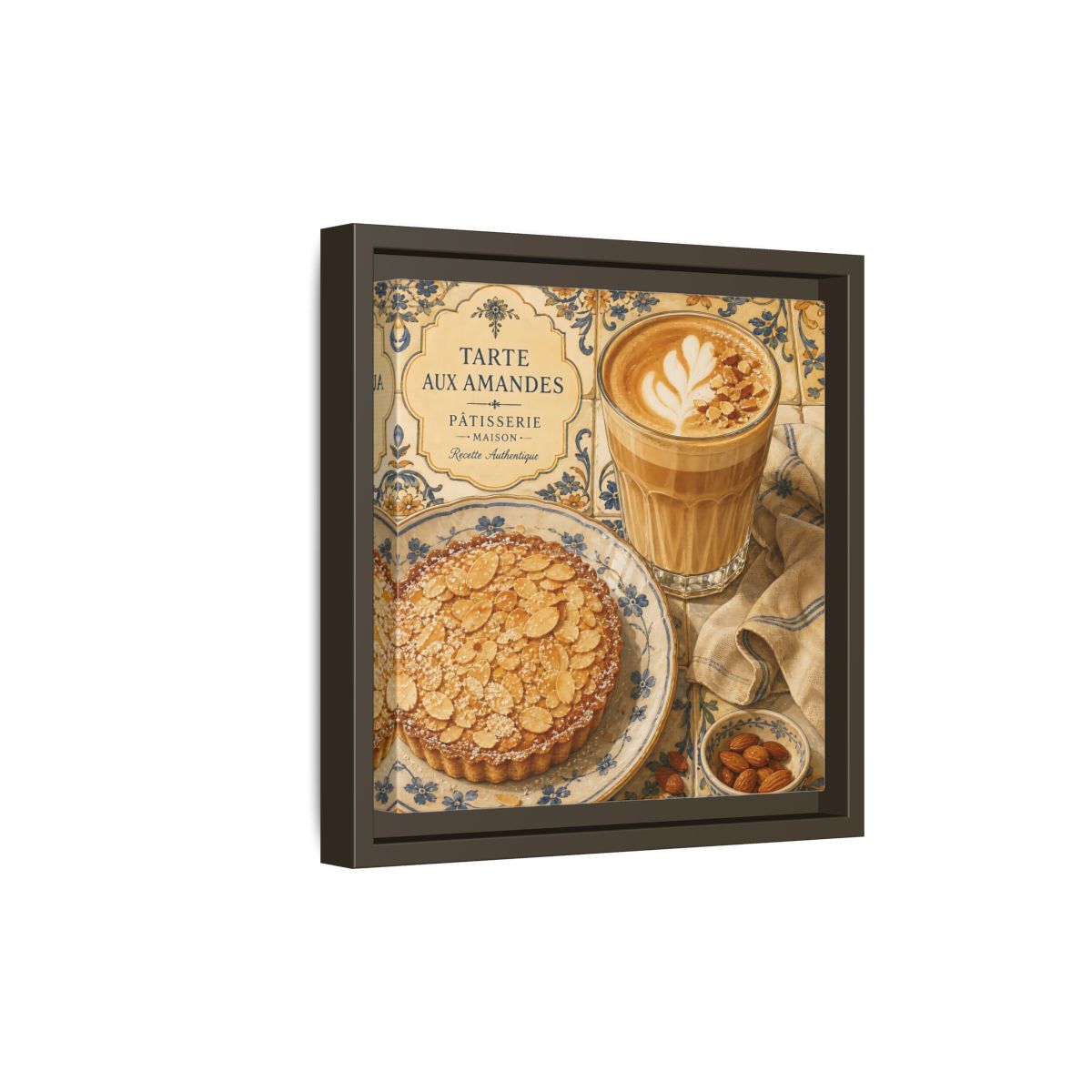 Side Mockup 20. Vintage Almond Tart Warm Beige Food shown as stretched canvas wall art
