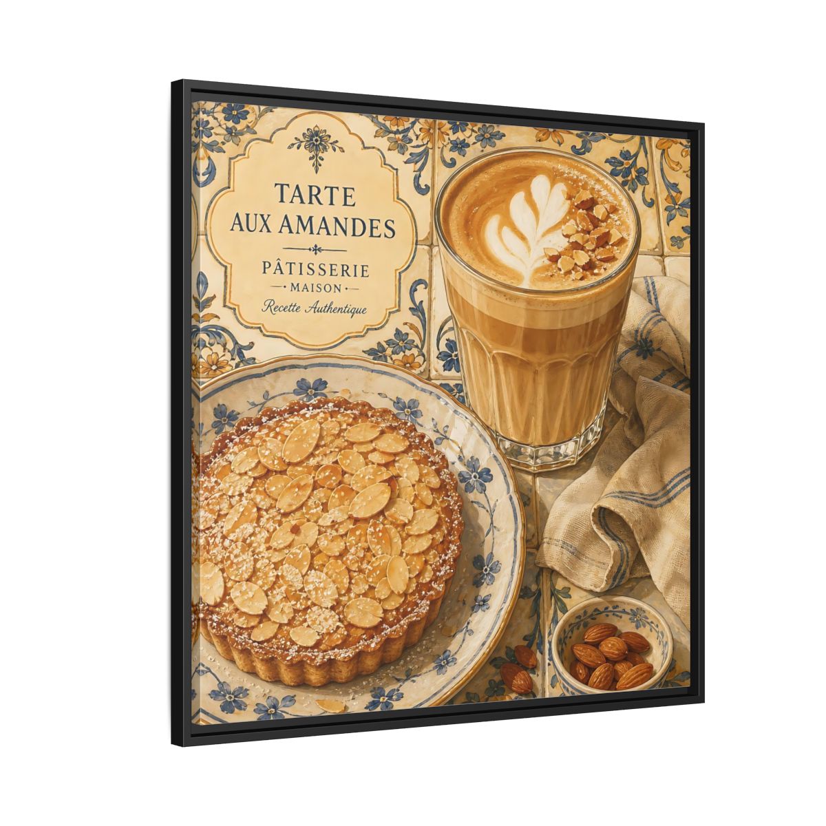 Side Mockup 9. Vintage Almond Tart Warm Beige Food shown as stretched canvas wall art