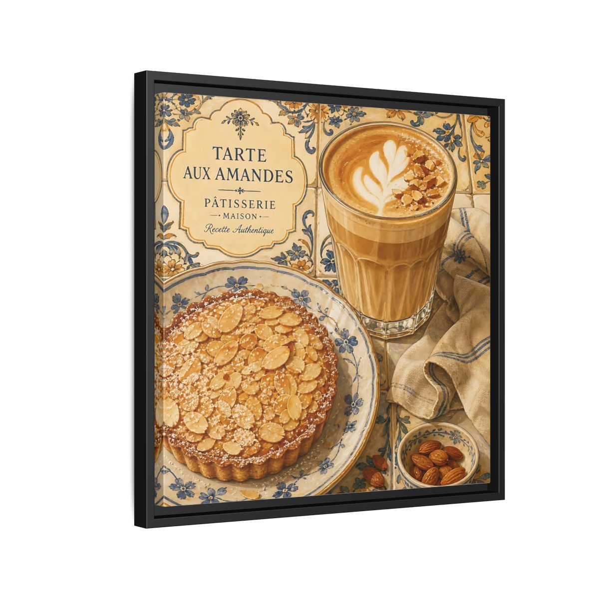 Side Mockup 12. Vintage Almond Tart Warm Beige Food shown as stretched canvas wall art