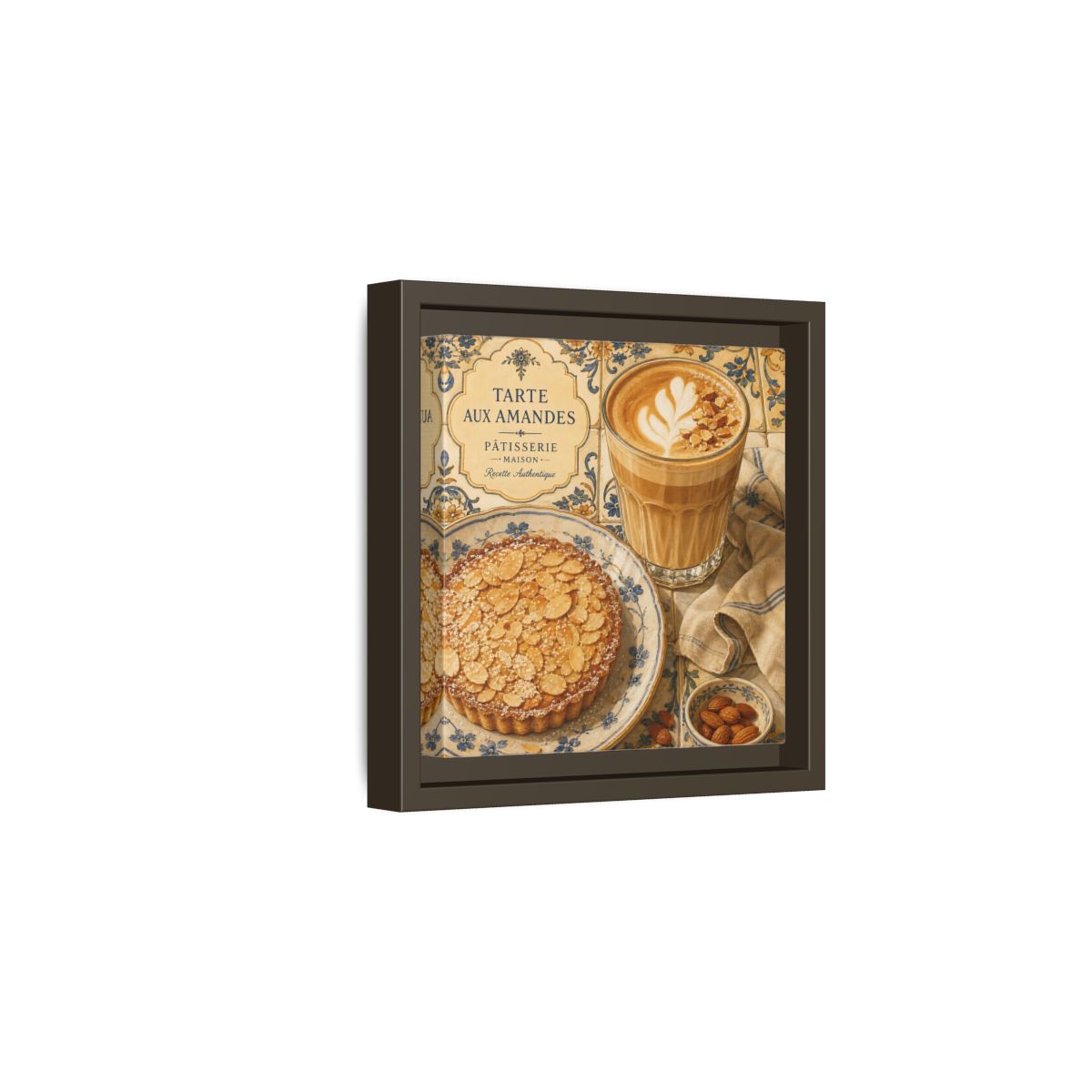 Side Mockup 2. Vintage Almond Tart Warm Beige Food shown as stretched canvas wall art