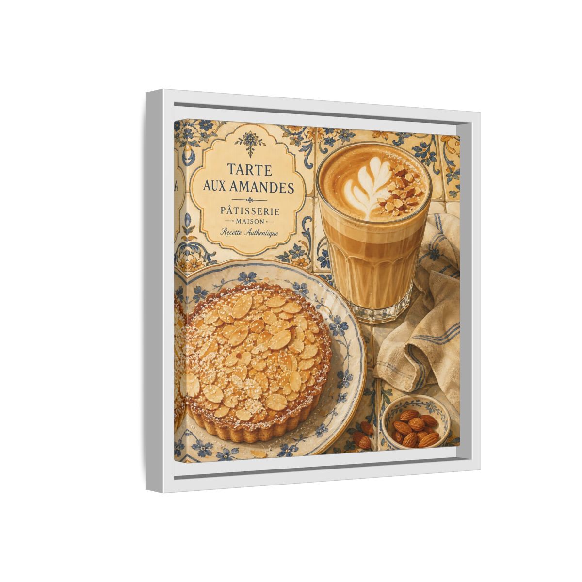 Side Mockup 16. Vintage Almond Tart Warm Beige Food shown as stretched canvas wall art