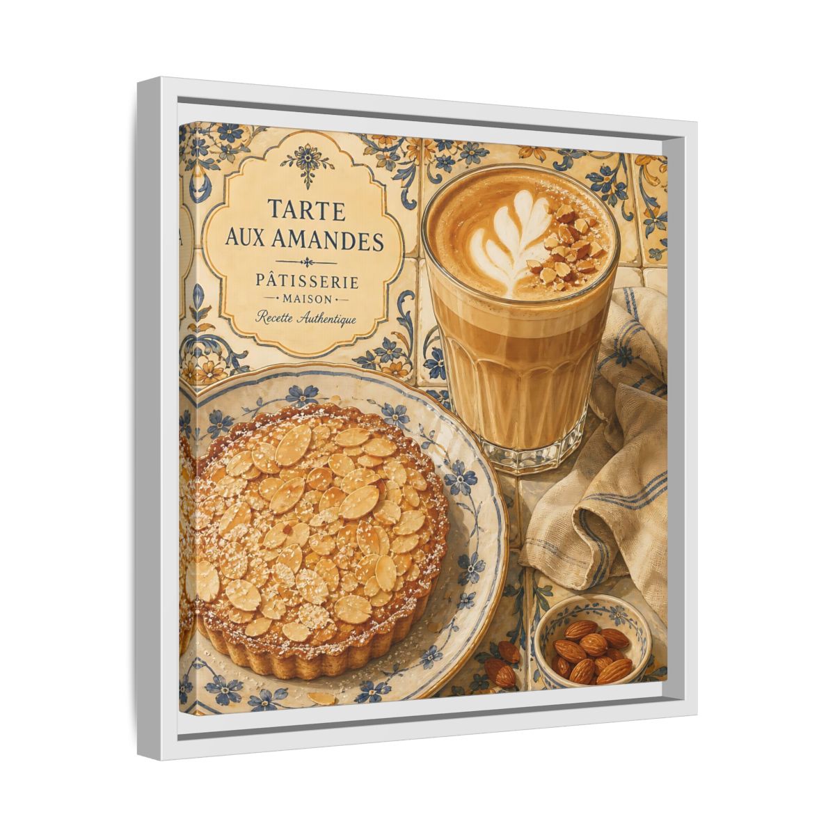 Side Mockup 28. Vintage Almond Tart Warm Beige Food shown as stretched canvas wall art