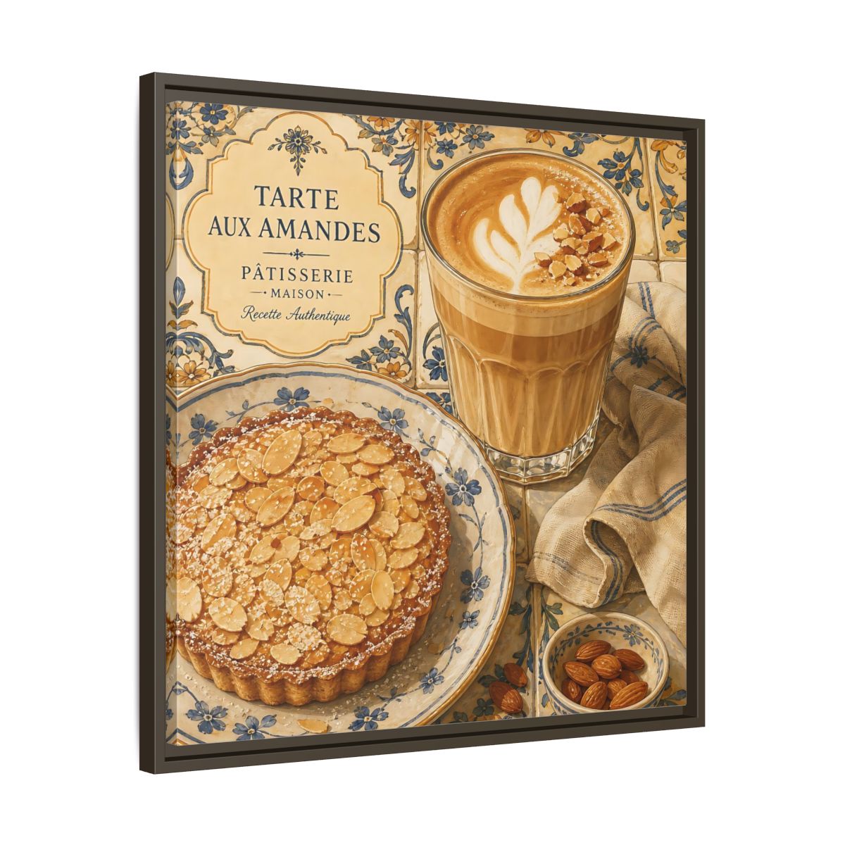 Side Mockup 27. Vintage Almond Tart Warm Beige Food shown as stretched canvas wall art