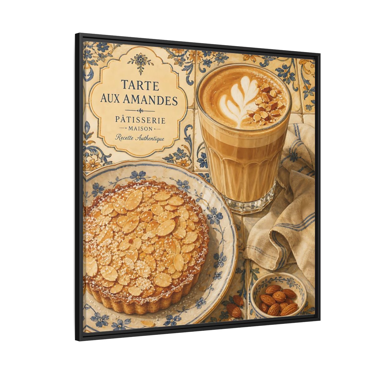 Side Mockup 6. Vintage Almond Tart Warm Beige Food shown as stretched canvas wall art