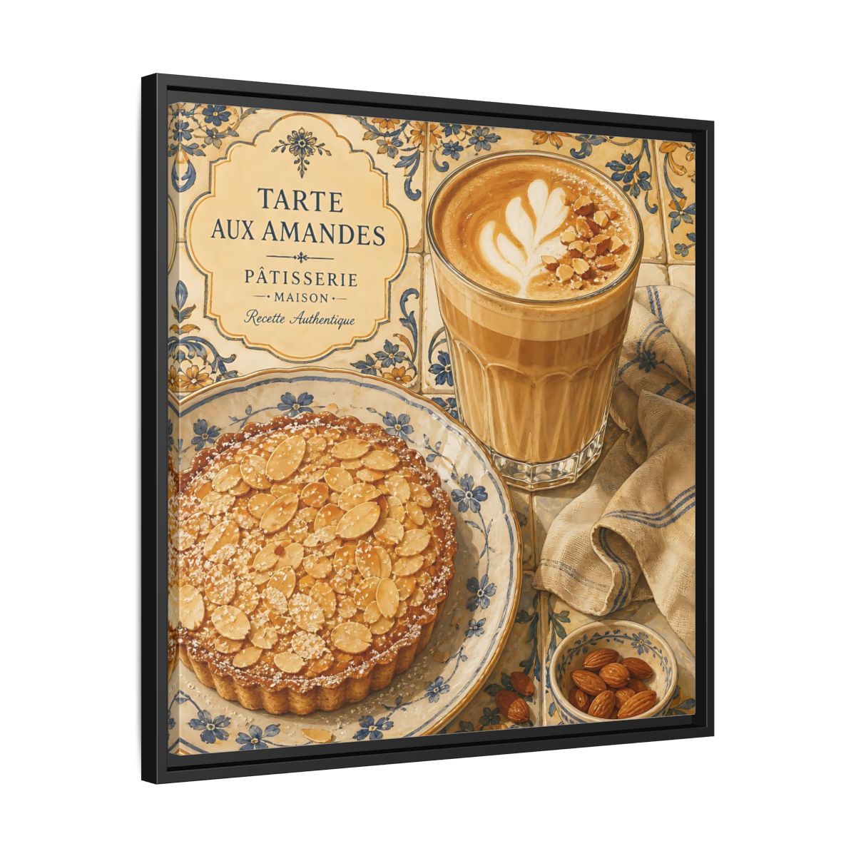 Side Mockup 31. Vintage Almond Tart Warm Beige Food shown as stretched canvas wall art
