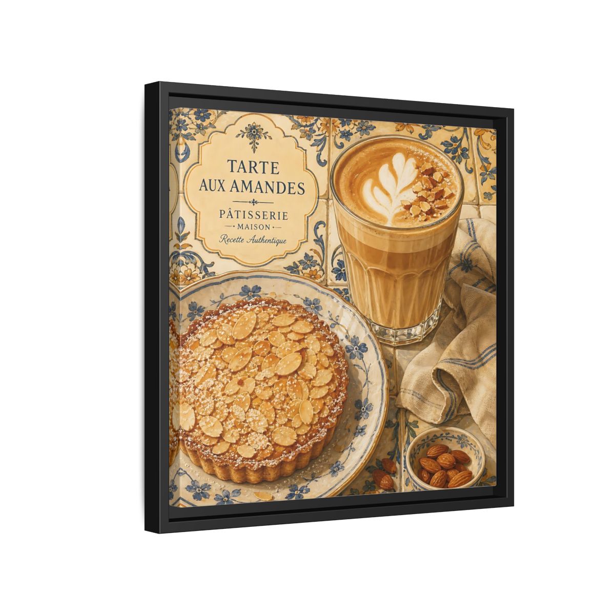 Side Mockup 15. Vintage Almond Tart Warm Beige Food shown as stretched canvas wall art